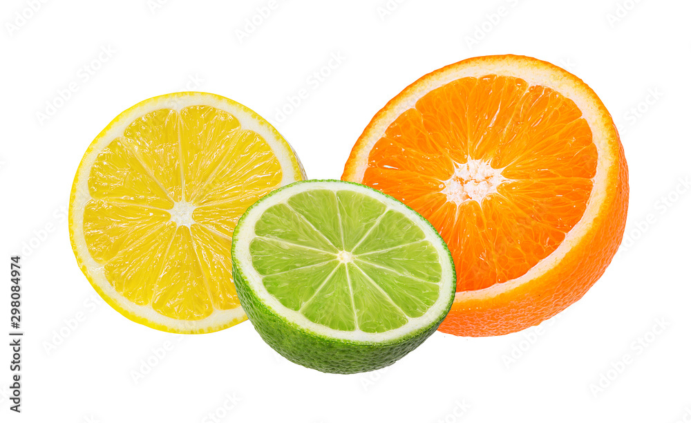 Citrus Fruit Set orange,lime, lemon isolated on white background.