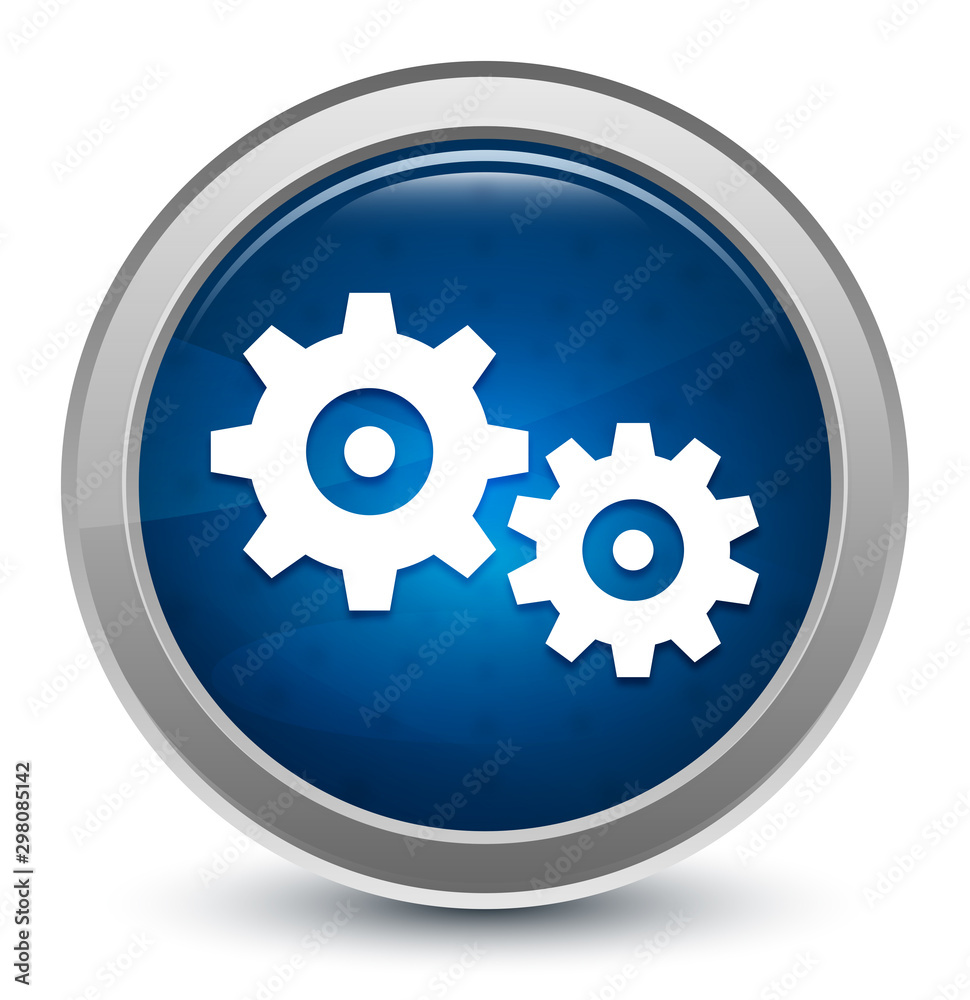 Settings process icon starburst shiny blue round button illustration design concept Settings process icon starburst shiny blue round button illustration design concept