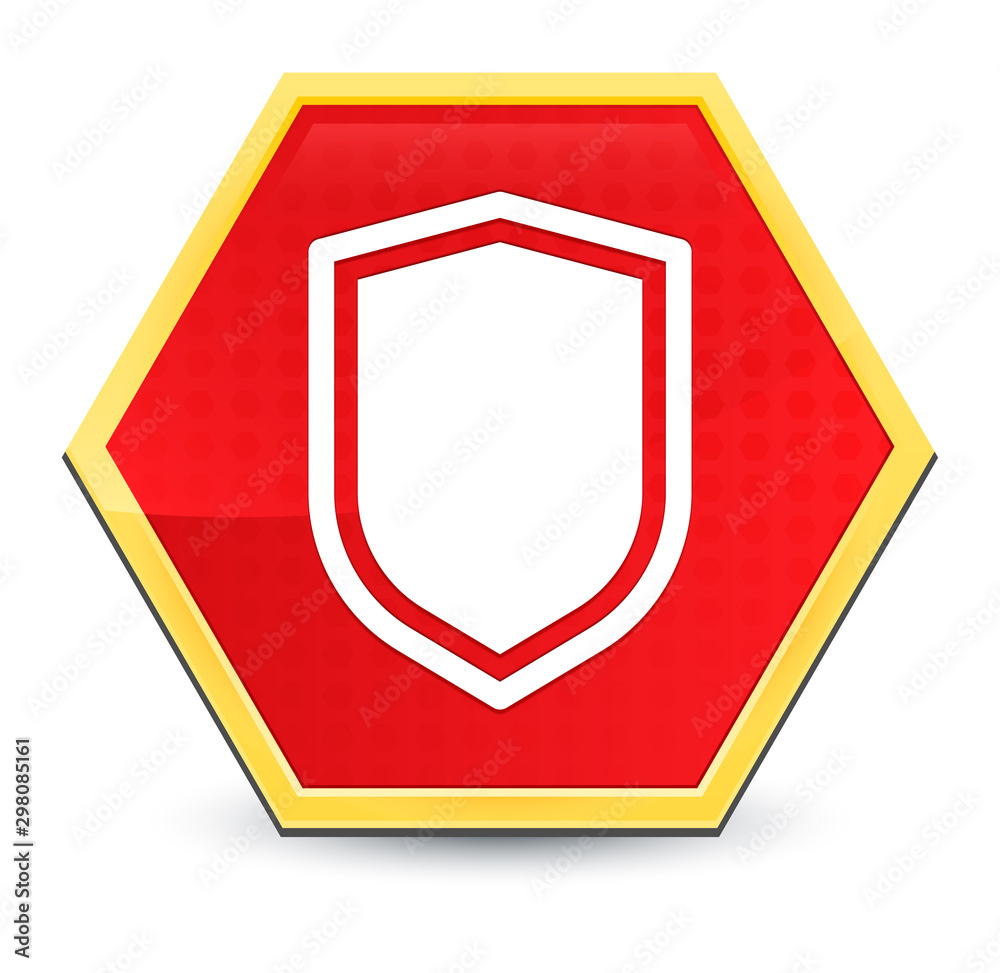 Shield icon abstract red hexagon button bright yellow frame elegant design Shield icon abstract red hexagon button bright yellow frame elegant design