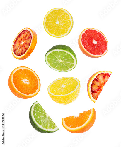 Citrus Fruit Set orange, grapefruit, lime, lemon isolated on white background.