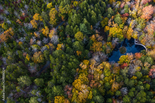 Aerial view on the lake in Heart shape in Halifax , Nova scotia Canada during the colorful fall. photo