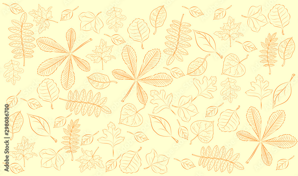 Vector illustration of leaves in the form of a pattern with warm colors