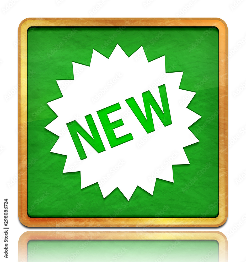 New star badge icon chalk board green square button slate texture wooden frame concept isolated on white background with shadow reflection New star badge icon chalk board green square button slate texture wooden frame concept isolated on white background with shadow reflection