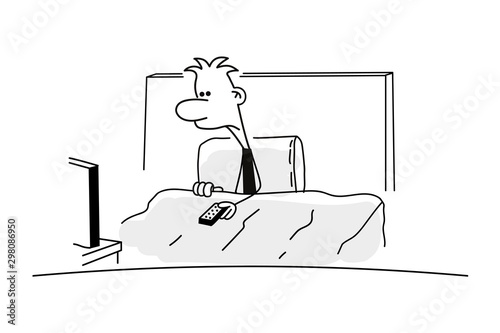 Doodle stick figure: Men in the bed watching TV.