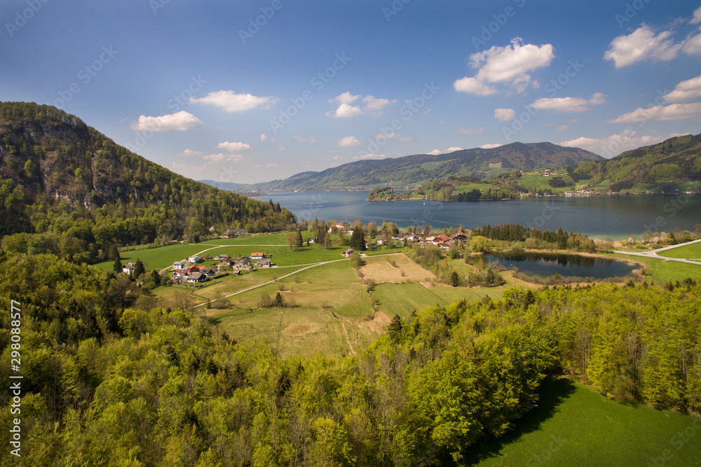 Fototapeta premium Aerial View to Lake Mondsee, Austria