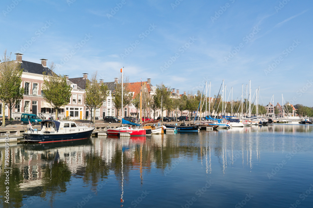 Noorderhaven canal in old town of Harlingen, Netherlands