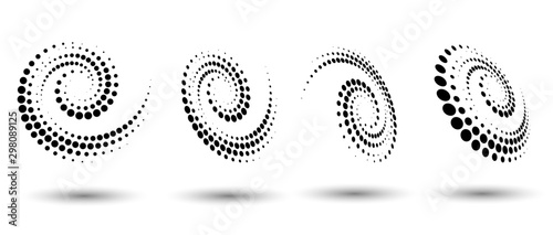 Halftone circle frame, abstract dots logo emblem design element for any project. Round border icon or backgroud. Vector EPS10 illustration. Abstract dotted halftone vector with differents perspective