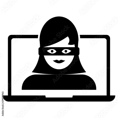 Girl Computer Hacker with laptop Design, Internet Crime Vector Icon concept