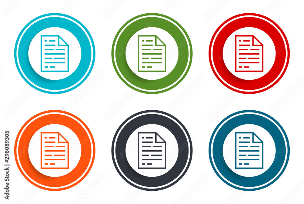 Page icon flat vector illustration design round buttons collection 6 concept colorful frame simple circle set Page icon flat vector illustration design round buttons collection 6 concept colorful frame simple circle set