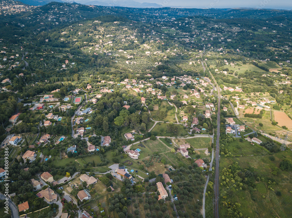 Aerial view of the small town Grasse in the  South of France