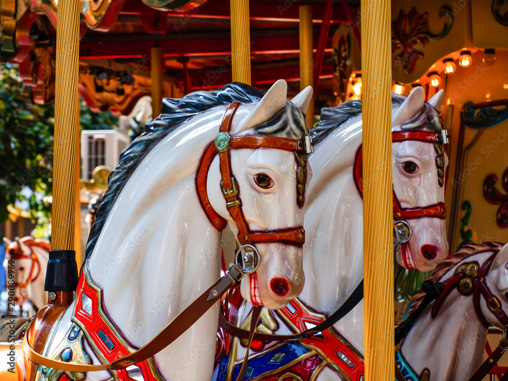 Old carousel horses in Lignano, Italy