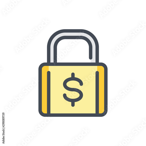 Financial security color line icon. Padlock, lock with dollar symbol vector outline colorful sign.