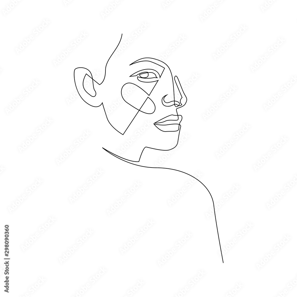 One line girl or woman portrait design. Hairstyle, fashion concept, woman beauty minimalist, vector illustration for t-shirt. Slogan design print graphics style One line girl or woman portrait design. Hairstyle, fashion concept, woman beauty minimalist, vector illustration for t-shirt. Slogan design print graphics style