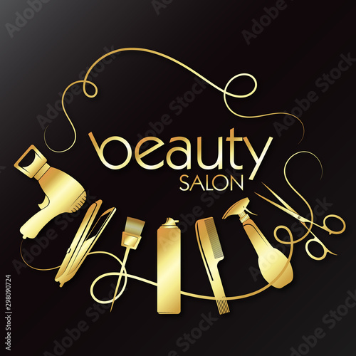 Beauty and hair care golden design with tool
