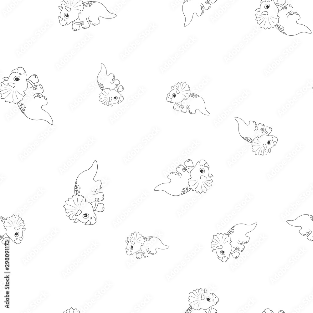 Obraz premium Dinosaur triceratops contour seamless pattern