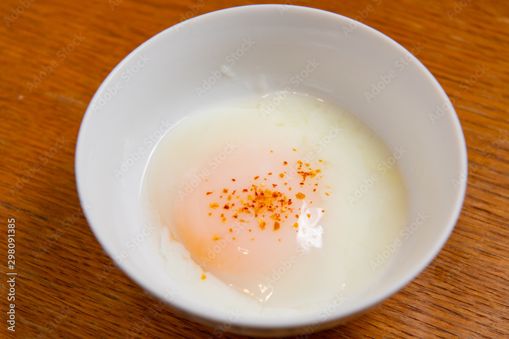 Soft boiled egg or onsen egg (onsen tamago, Hot spring egg, japanese style ) Soft boiled egg or onsen egg (onsen tamago, Hot spring egg, japanese style )