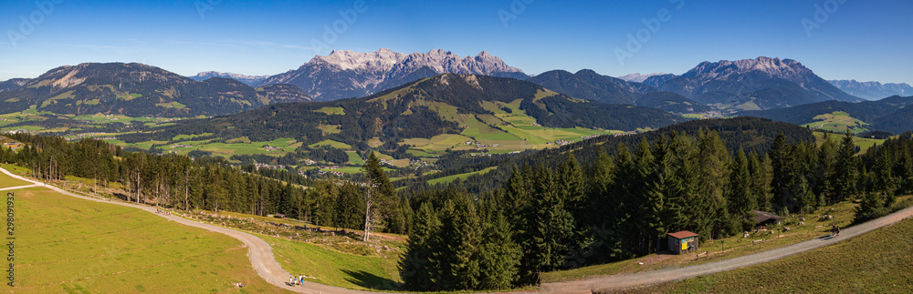 High resolution stitched panorama of a beautiful alpine view at Fieberbrunn, Tyrol, Austria