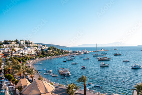 Fototapeta Naklejka Na Ścianę i Meble -  Bodrum Town, Turkey. aerial view panorama photo of Bodrum Downtown