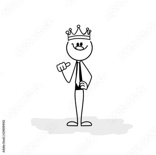 Doodle stick figure: Stick man feels like king. Vector.