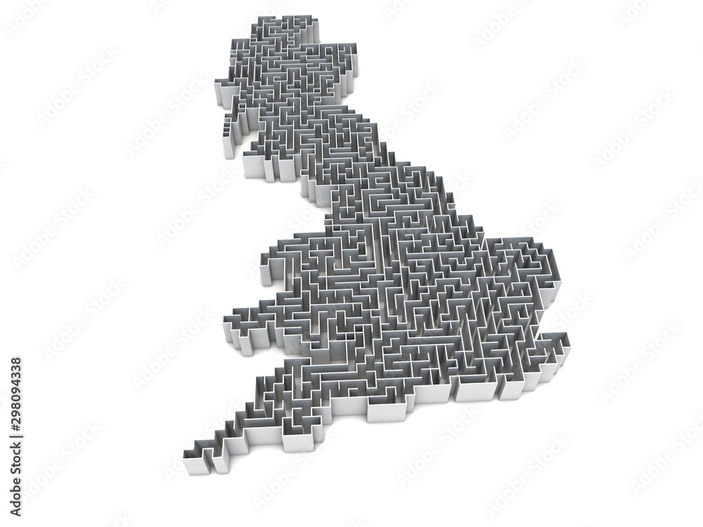 3D illustration of England map maze