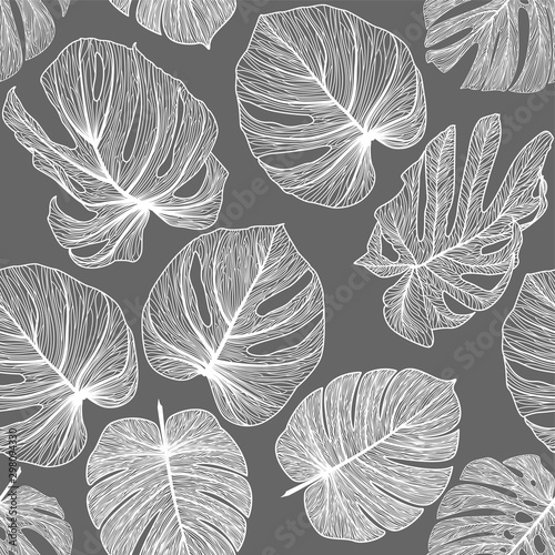 Seamless pattern with tropical leaf palm . Vector illustration.