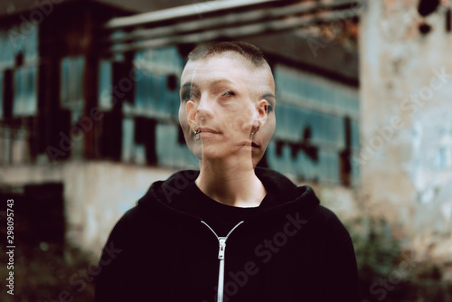 Mad woman standing on street
