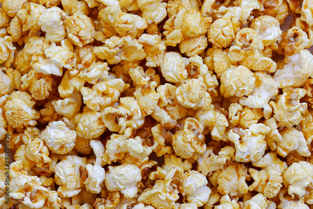 Closeup snack caramel popcorn texture background Closeup snack caramel popcorn texture background