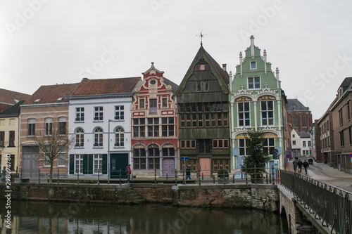 Old fashioned houses of Haverwerf on the Dijle River in Mechelen, Belgium © David Johnston
