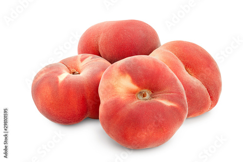 Ripe chinese flat peach fruit isolated on white background
