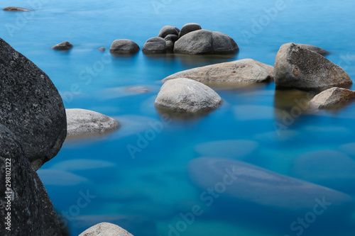 Close up of boulders in water at Lake Tahoe.