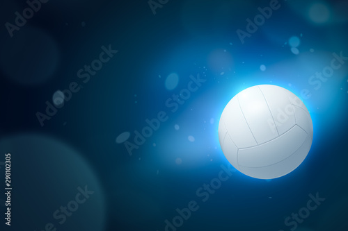3d rendering of white volleyball ball on dark neon blue background © gearstd