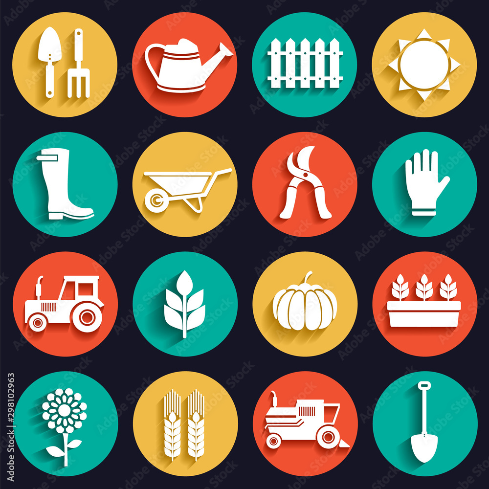Vector agriculture and gardening background. Garden market pattern. Organic agriculture and food icons