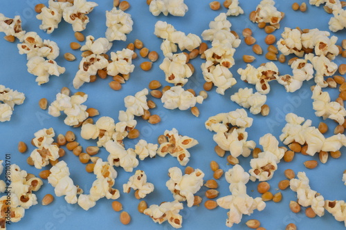 Popcorn on a blue background