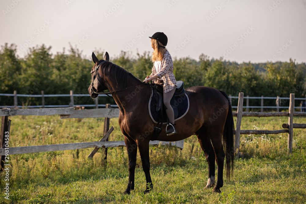 Girl riding a horse, Young girl riding a horse