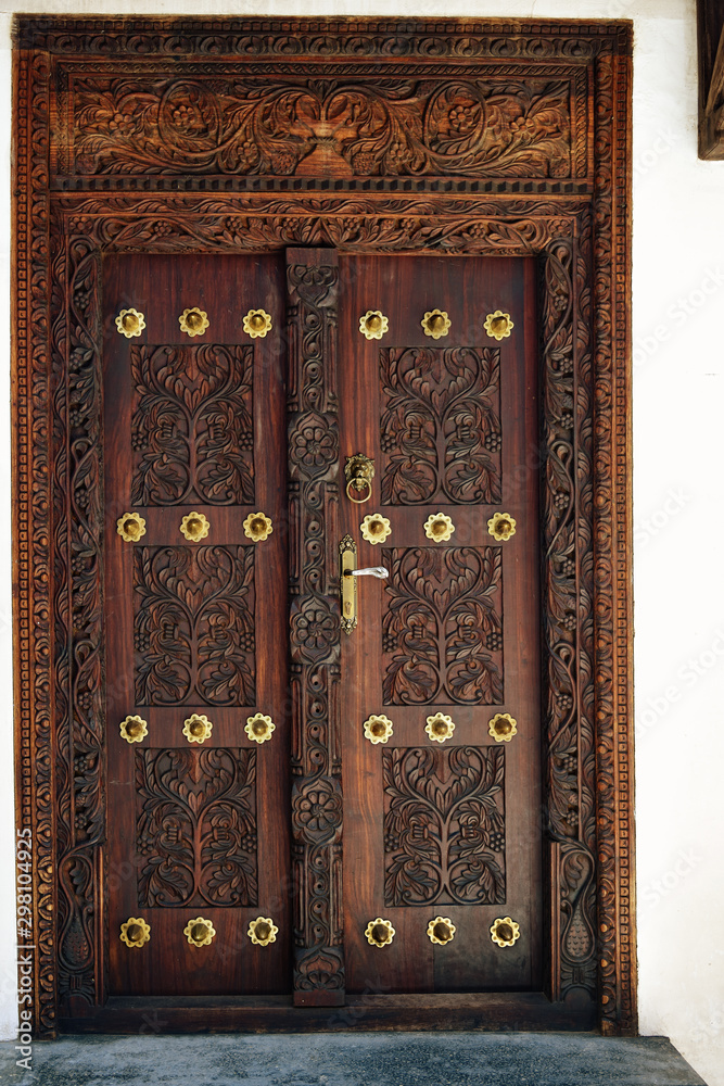 Carved Wooden Doors of Stone Town, Zanzibar Stock Image - Image of front,  doors: 171036855