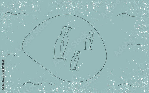 Penguin silhouette, arctica landscape vector illustration
