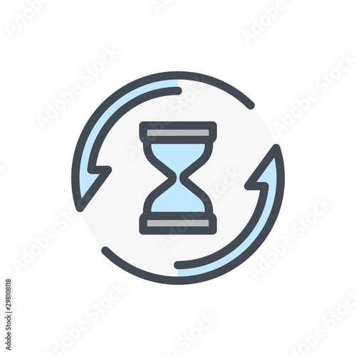 Repeat time color line icon. Clock with update arrow vector outline colorful sign.