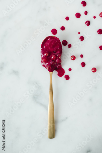 golden spoon with currant coulis photo