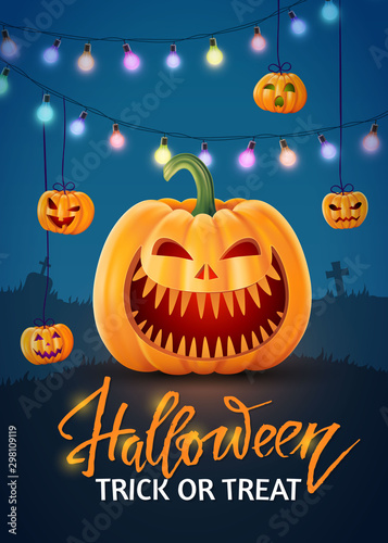 Halloween background  pumpkins set. Greeting card for party and sale. Autumn holidays. Vector illustration EPS10.
