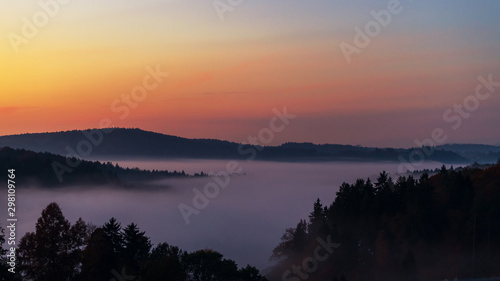 Foggy morning  sunrise over the forest-amazing landscape