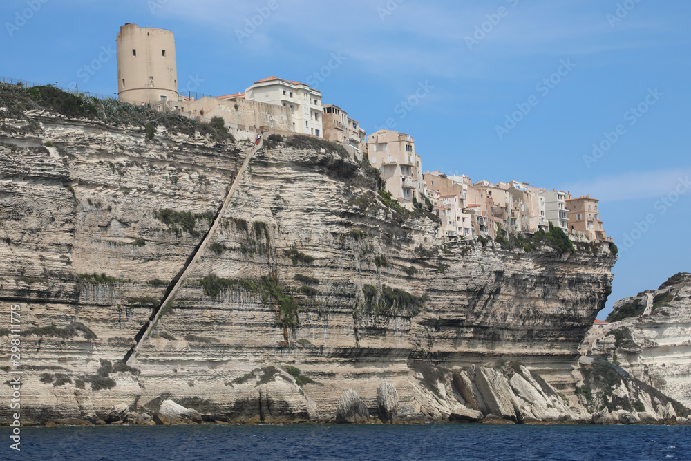 Ancient Turret of Bonifacio Town in Corsica Island France and th