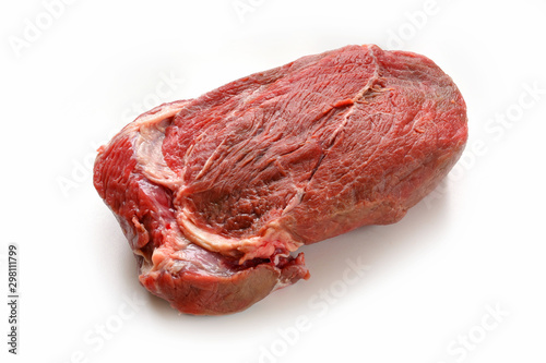 raw beef meat peace isolated on a white background, copy space