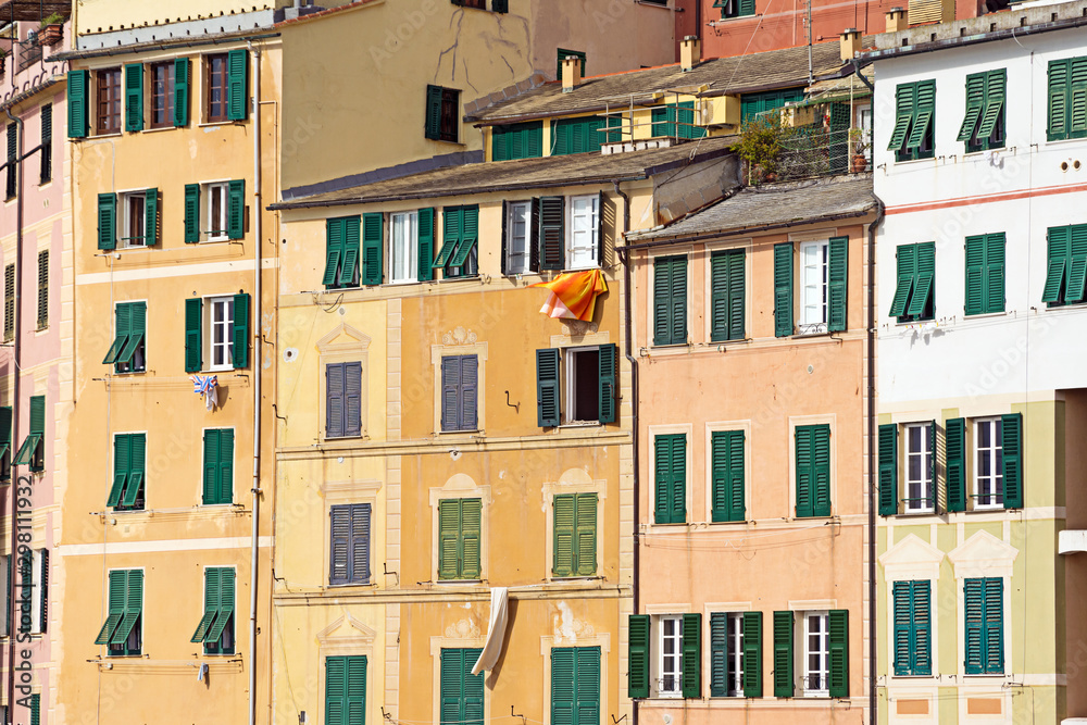 Colorful facades of the old houses of Camogli, Liguria. Italy