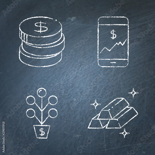 Chalkboard stock market and exchange icon set in line style