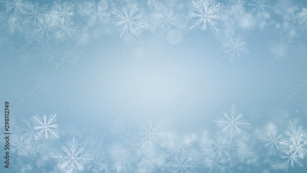 Abstract Background White Snow flake on Blue Background in Christmas holiday 
