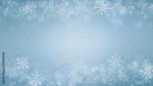 Abstract Background White Snow flake on Blue Background in Christmas holiday 