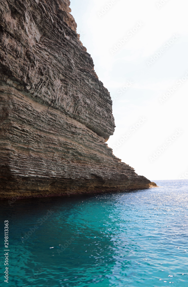 view from the Mediterranean Sea of Cliffs near Bonifacio Town in
