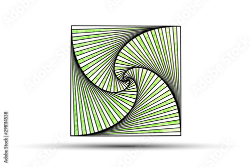 Abstract black and green square with spiral lines pattern and shadow