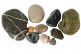 Several sea stones lie on a white isolated background.