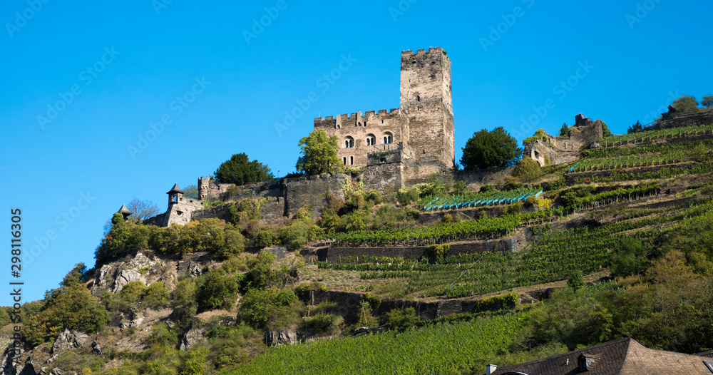 Castle Gutenfels high above the village Kaub. Rhineland-Palatinate, Germany, Europe